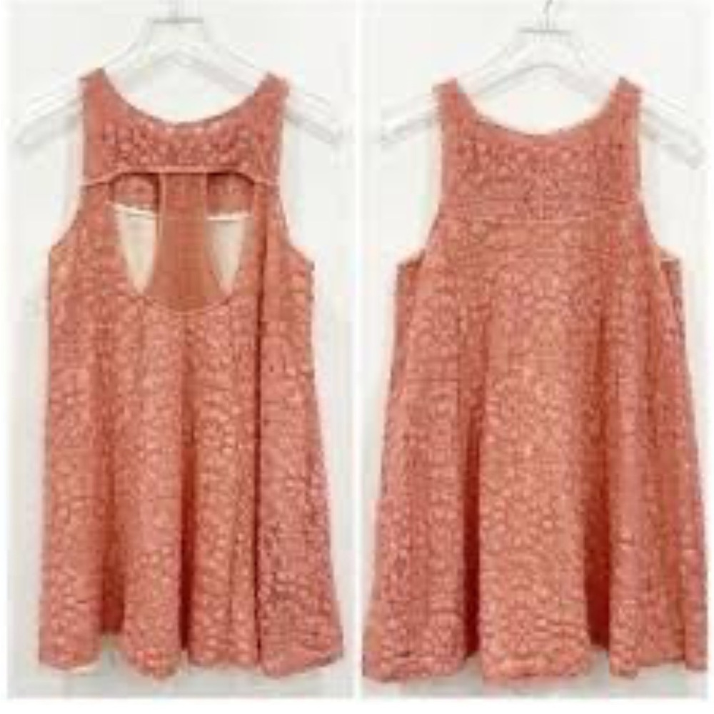 Retired Free People Short & Sweet Lace Mini Dress Ambered Coral Small